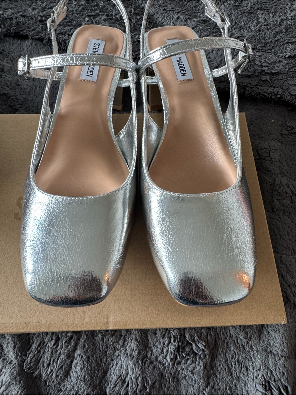 Steve Madden Metallic Silver Square-Toe Slingback Heels
